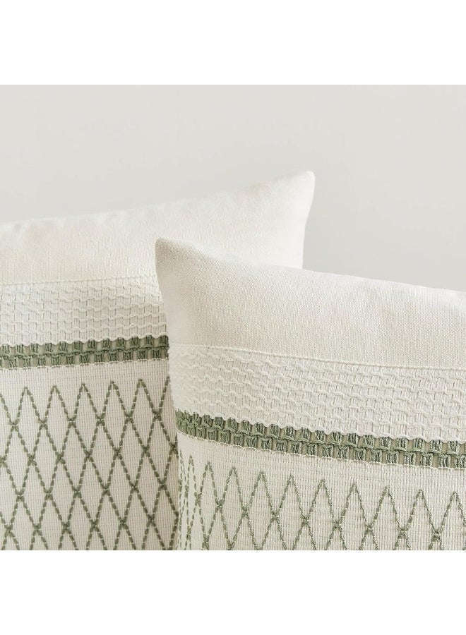 Throw Pillow Covers, Decorative Boho Macrame Woven Design for Living Room, Couch Bed, Sofa, Bedroom, Set of 2, Home Decor Farmhouse Rustic Couch Throw Pillows, Sage Green, 18x18 inches (Style 3) - Image 2