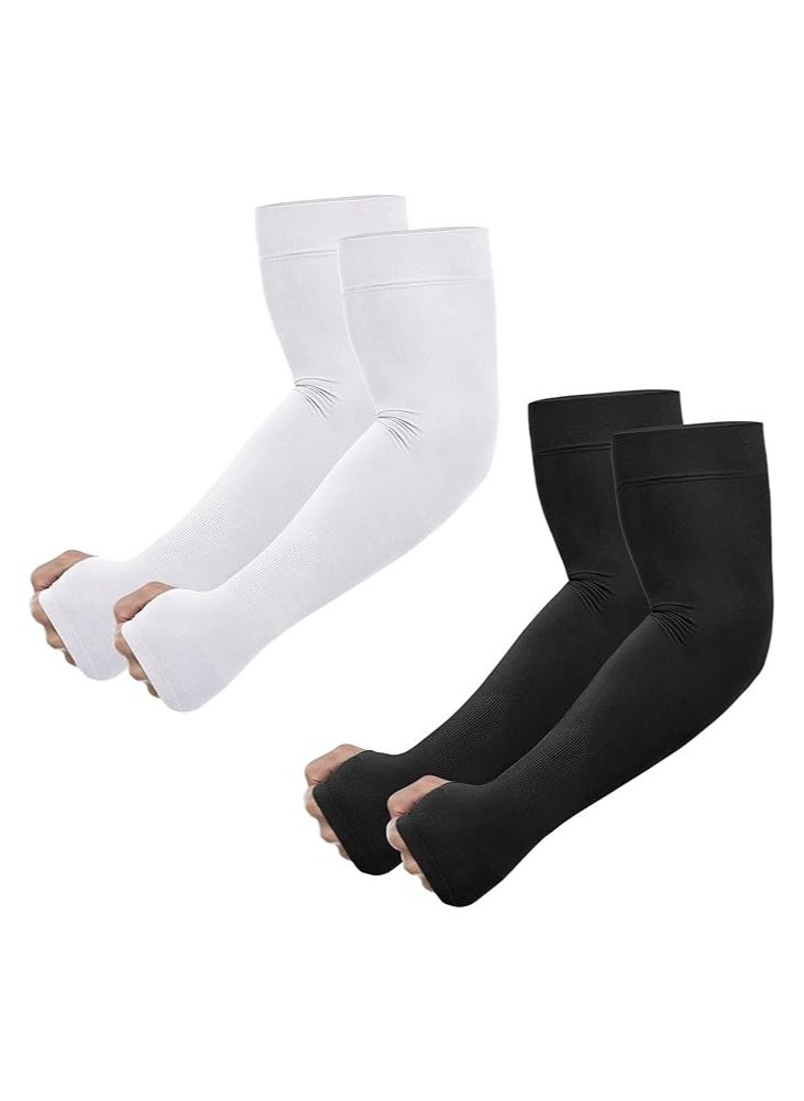 Generic 2 Pairs Arm Sleeves with Thumb Holes Women Men UV Protection Cooling, UPF 50 Compression Long Arm Cover  - Image 1