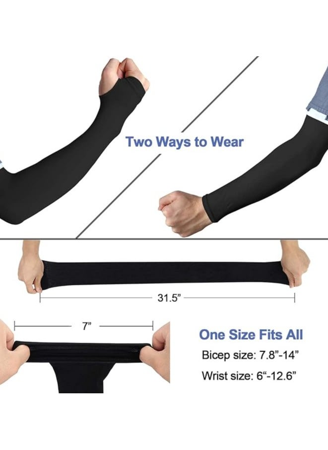 Generic 2 Pairs Arm Sleeves with Thumb Holes Women Men UV Protection Cooling, UPF 50 Compression Long Arm Cover  - Image 5