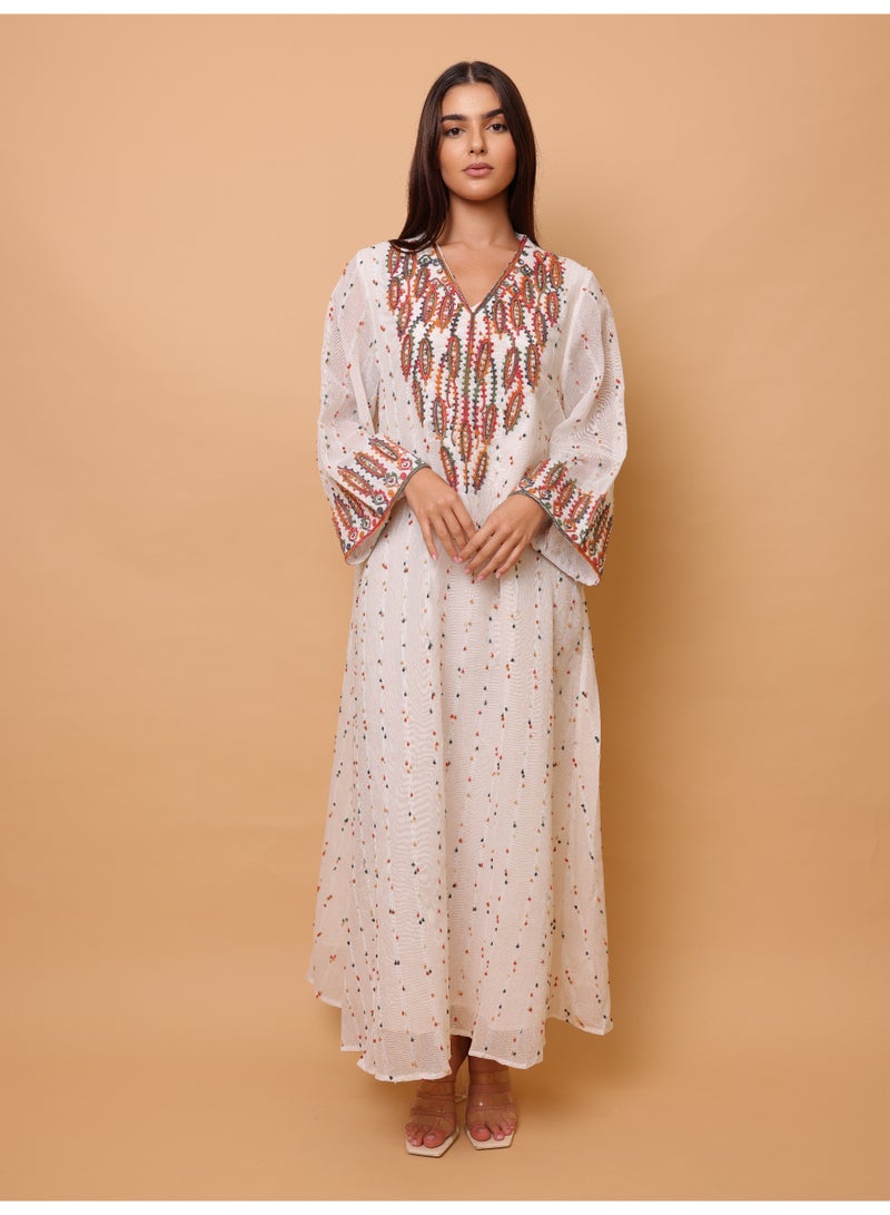 IKKXA Printed Colorful Embroidery Jalabiya IK4022 Orange - Image 5