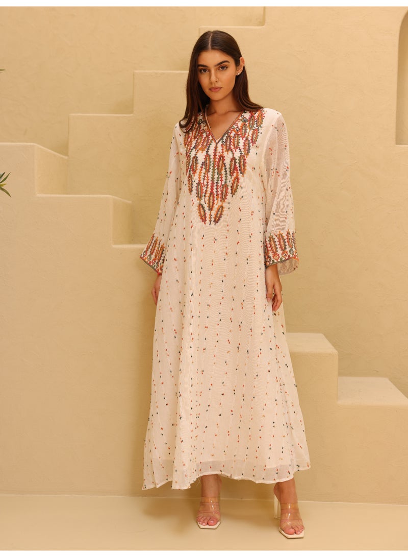 IKKXA Printed Colorful Embroidery Jalabiya IK4022 Orange - Image 1