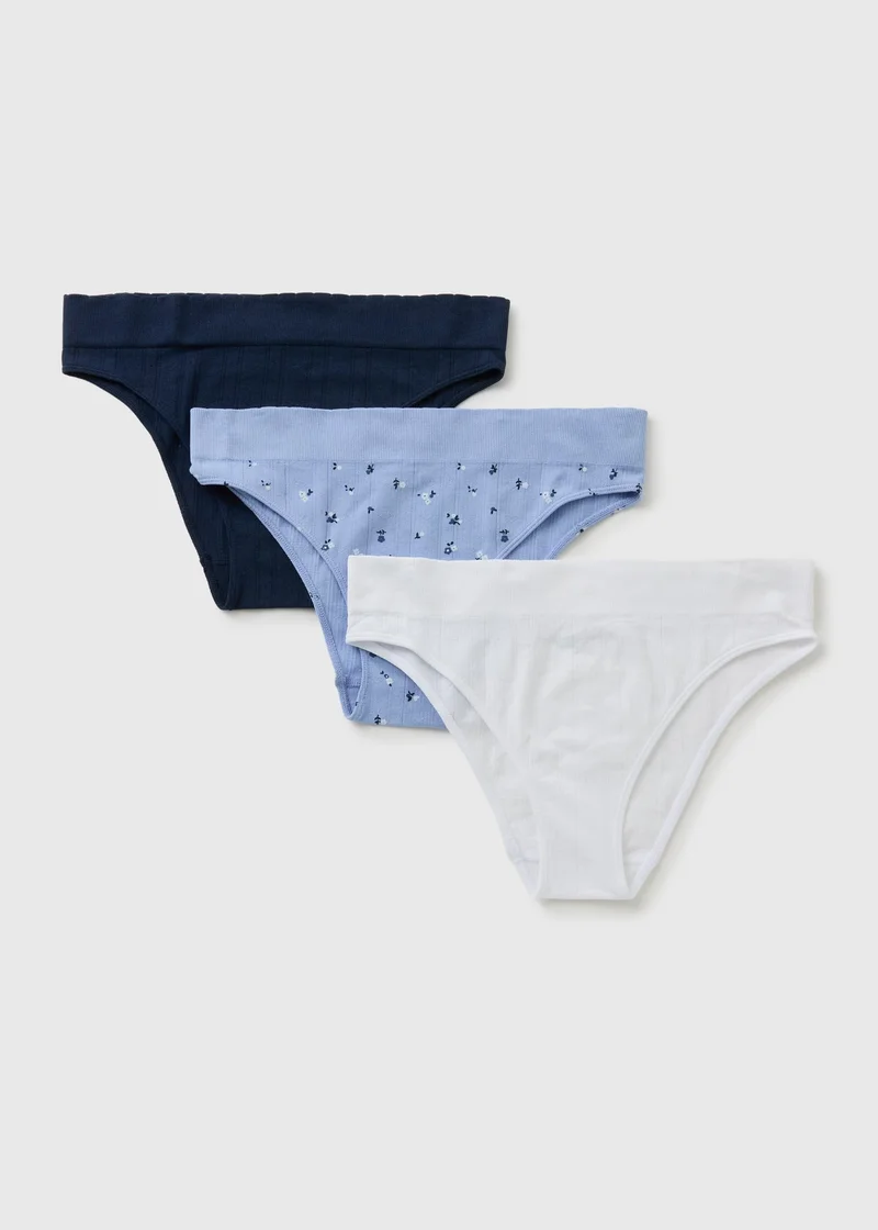 ماتلان 3 Pack Blue Floral Seam Free Brazilian Knickers