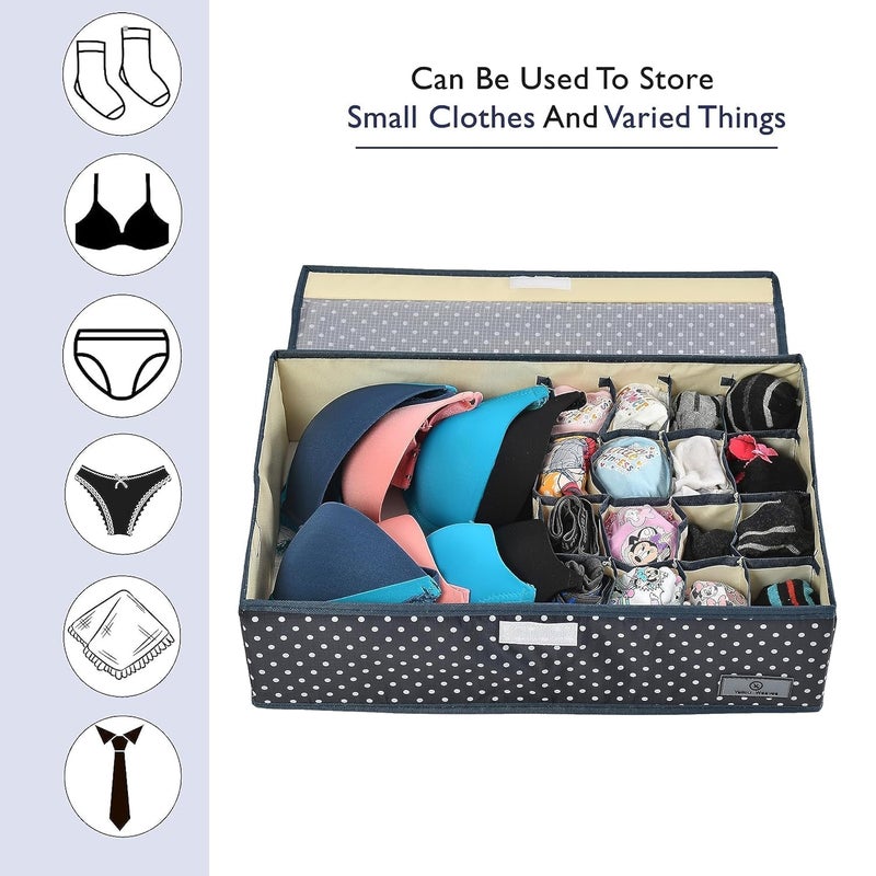 Kyraton Kyraton Innerwear Organizer 161 Compartment NonSmell Non Woven Foldable Fabric Storage Box for Closet Blue Polka Dot - Image 3