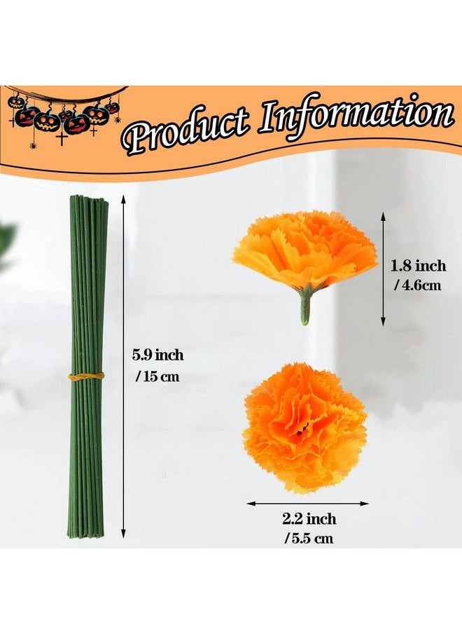 DIYASY - Marigold Flowers Bulk 50 Pcs Artificial Silk Marigolds With Stems Fake Orange Flower Heads For Day Of Dead Home Decorations Faux Dia De Los Muertos Altar Décor Maxico Halloween Garland - Image 1