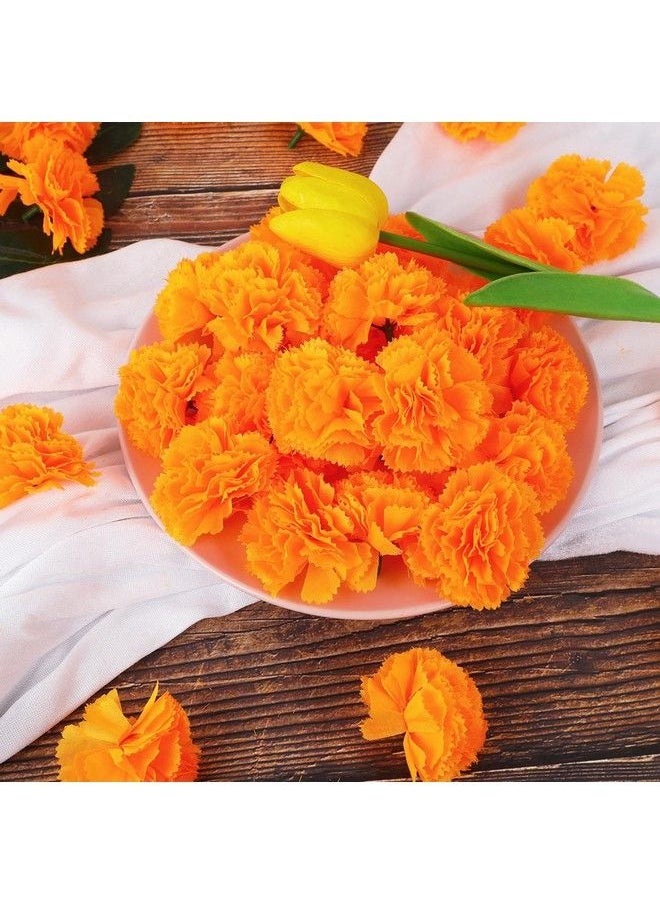 DIYASY - Marigold Flowers Bulk 50 Pcs Artificial Silk Marigolds With Stems Fake Orange Flower Heads For Day Of Dead Home Decorations Faux Dia De Los Muertos Altar Décor Maxico Halloween Garland - Image 1