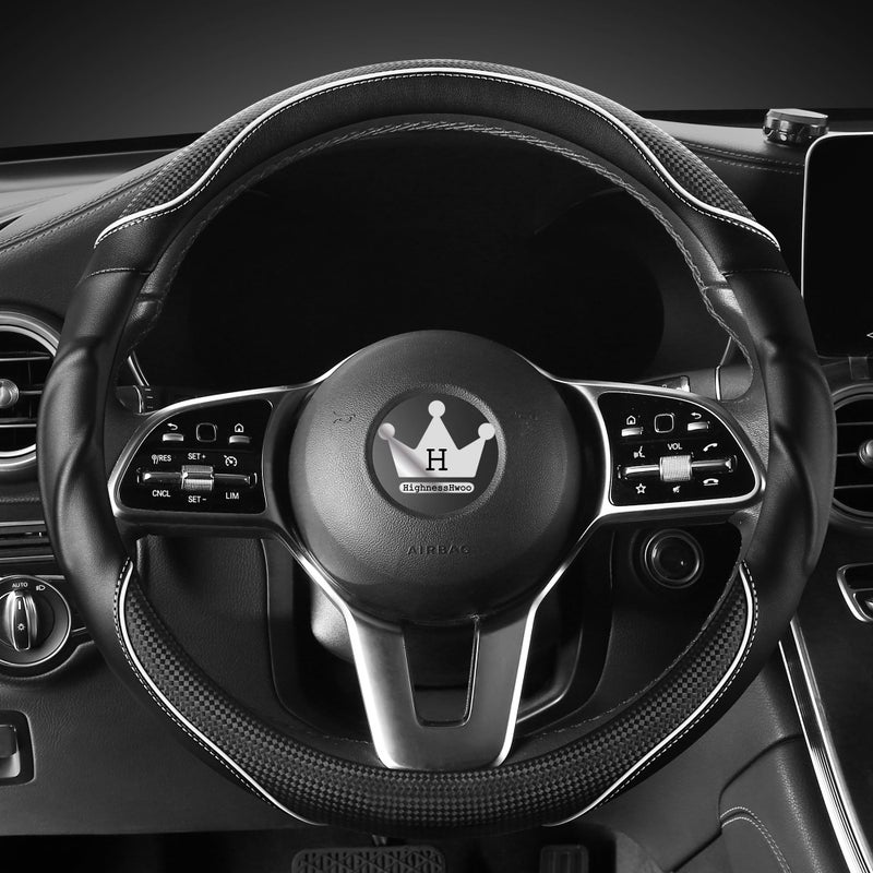 HighnessHwoo 3D Car Steering Wheel Cover Comfort Grip Massage Sporty AntiSlip Carbon Fiber Faux Leather for Sedan SUV Universal Fit Car Handle Covers for All Seasons 14751515in White - Image 2