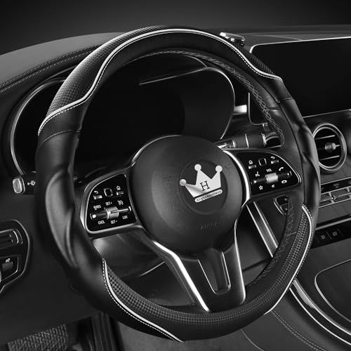 HighnessHwoo 3D Car Steering Wheel Cover Comfort Grip Massage Sporty AntiSlip Carbon Fiber Faux Leather for Sedan SUV Universal Fit Car Handle Covers for All Seasons 14751515in White - Image 3