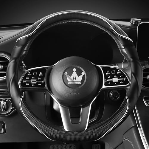 HighnessHwoo 3D Car Steering Wheel Cover Comfort Grip Massage Sporty AntiSlip Carbon Fiber Faux Leather for Sedan SUV Universal Fit Car Handle Covers for All Seasons 14751515in White - Image 1