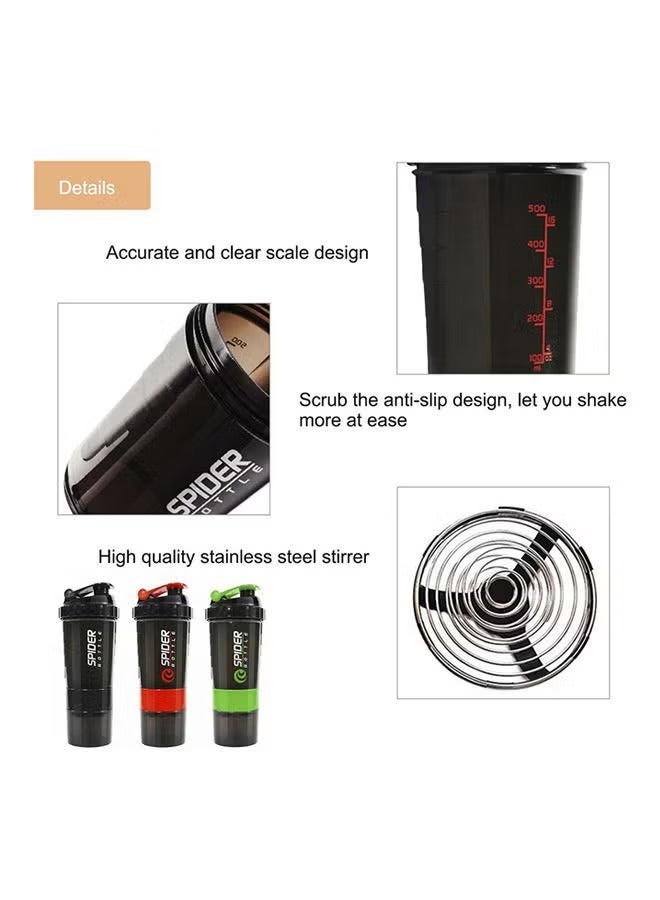 سبايدر بوتل "زجاجة شيكر بروتين 500 مل مع تخزين 3 طبقات | شيكر رياضي خالٍ من البيسفينول أ ومضاد للتسرب لمخفوقات البروتين والمكملات الرياضية | زجاجة مضادة للانزلاق مع حجرة لتخزين حبوب الدواء" - Image 3