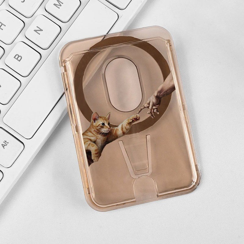 Creative Cat Stretches Out To Interact Pattern Transparent Phone Card Holder For 1 2 Cards PC Card Storage Compatible With iPhone 17 Air 17 Pro Max 17 Pro 16 15 14 13 12 Portable Protection Case - Image 5