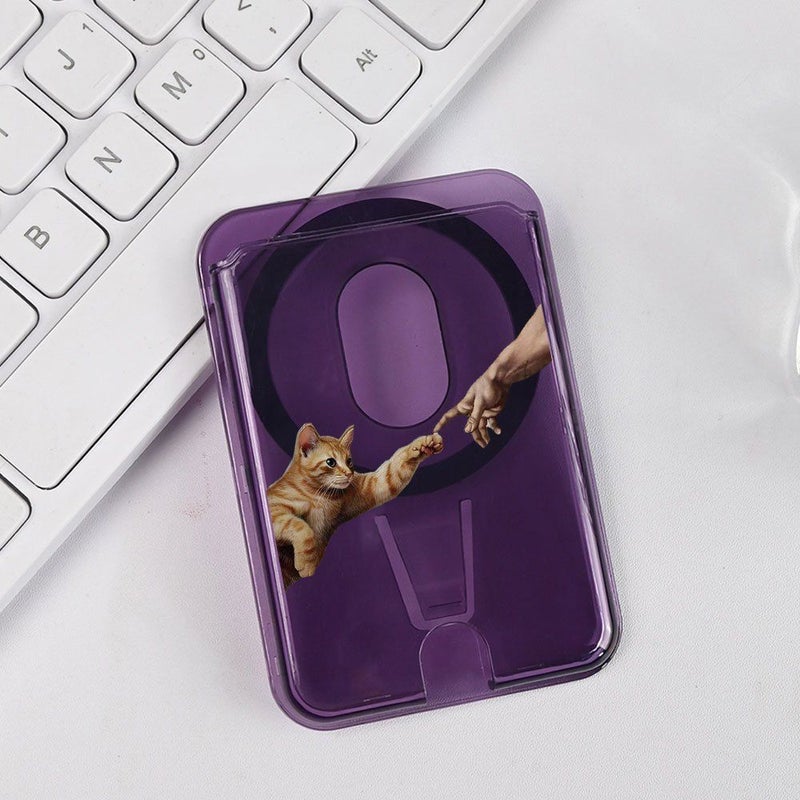 Creative Cat Stretches Out To Interact Pattern Transparent Phone Card Holder For 1 2 Cards PC Card Storage Compatible With iPhone 17 Air 17 Pro Max 17 Pro 16 15 14 13 12 Portable Protection Case - Image 3
