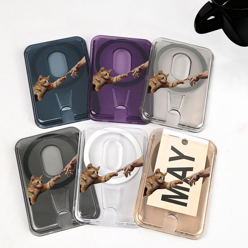 Creative Cat Stretches Out To Interact Pattern Transparent Phone Card Holder For 1 2 Cards PC Card Storage Compatible With iPhone 17 Air 17 Pro Max 17 Pro 16 15 14 13 12 Portable Protection Case - Image 2