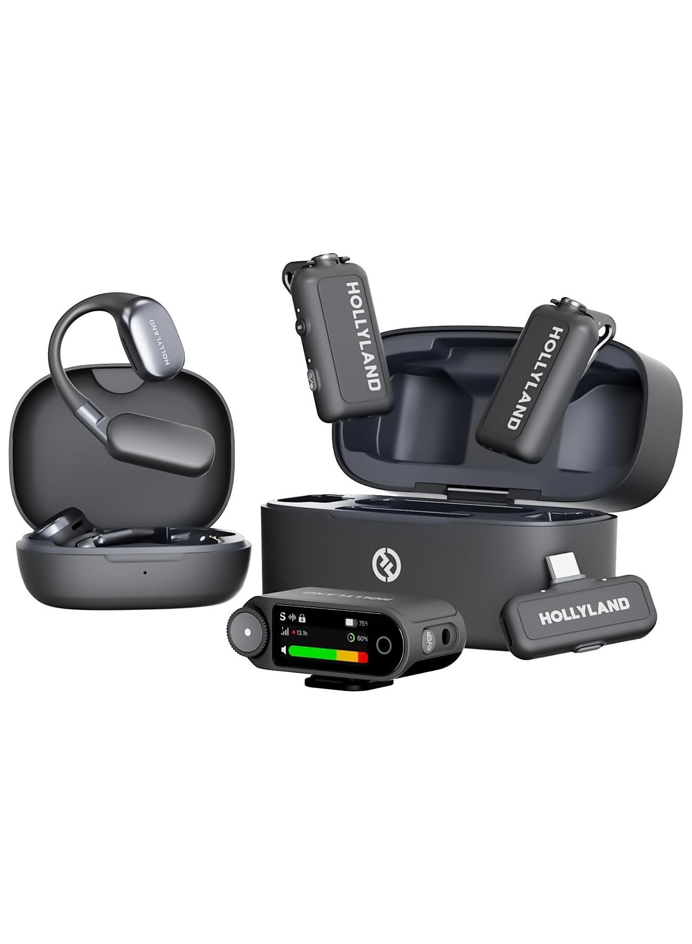 Hollyland LARK MAX 2 Ultimate Combo Wireless Microphone with AI Noise Cancellation, 32-Bit Full-Chain Audio, Wireless Monitoring, for Camera, iPhone & Android (2TX+2RX+OWS Earphones+Charging Case) Ultimate (2TX+2RX+OWS Earphones)