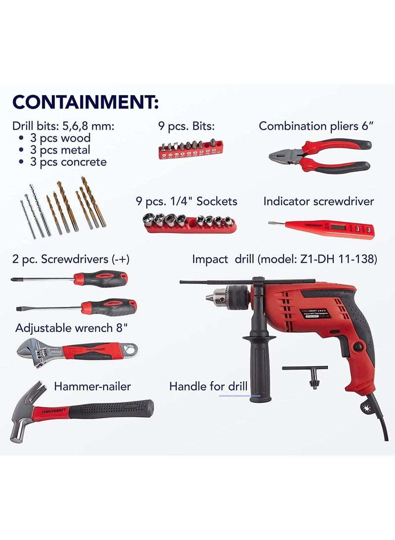 FORCEKRAFT Tool Set 103pcs with Impact Drill, Drill Machine, 750 Watts and 220 Volts - Image 3