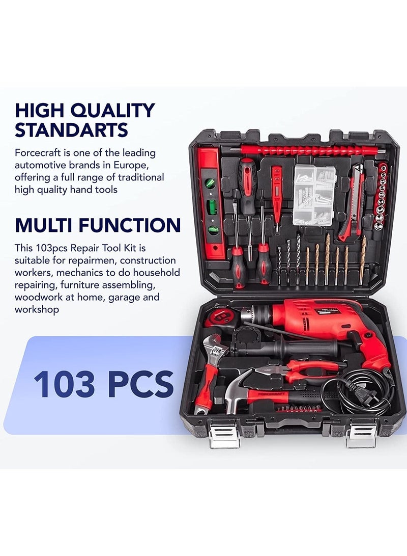 FORCEKRAFT Tool Set 103pcs with Impact Drill, Drill Machine, 750 Watts and 220 Volts - Image 2