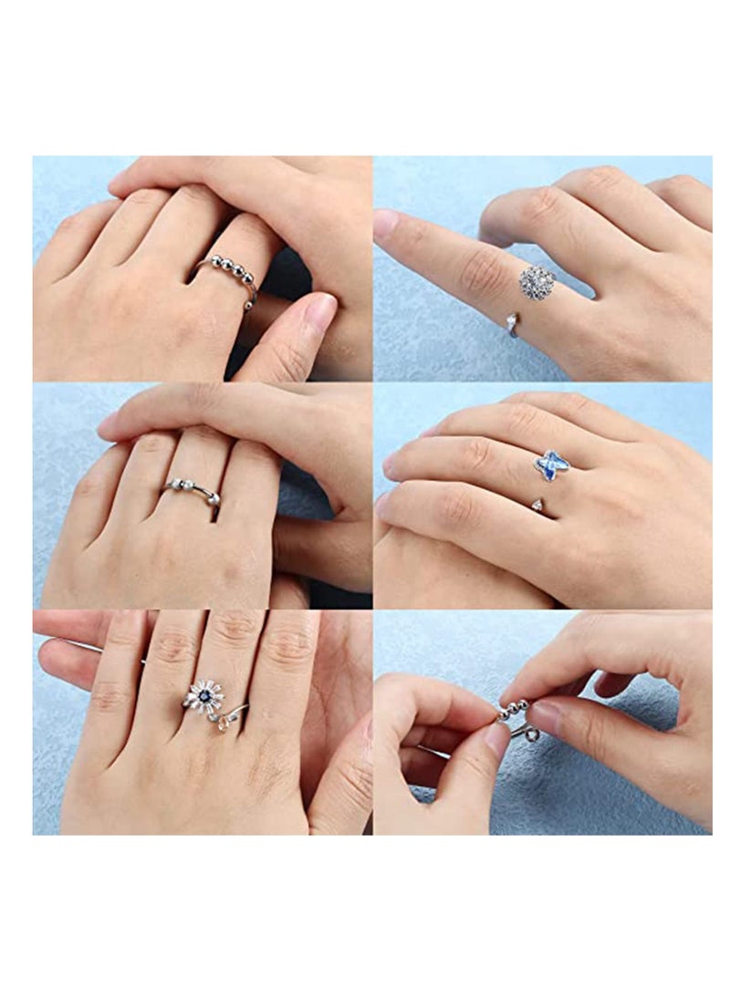 6 Pcs Silver Plated Rings Set, Fidget Anxiety Rings for Women, Adjustable Open Ring Set, Stack Rings Above Knuckle, Stress Relief Stackable Rings, Gift for Women Men Girls - pzsku/ZDA61635815D9FB675C72Z/45/_/1657683543/f1f0353d-656d-492b-b82a-4f792d22d9c7