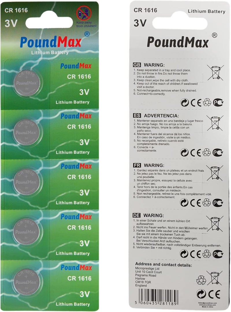 PoundMax 5 x 1616 CR1616 DL1616 3V Lithium Coin Cell Batteries - Image 1