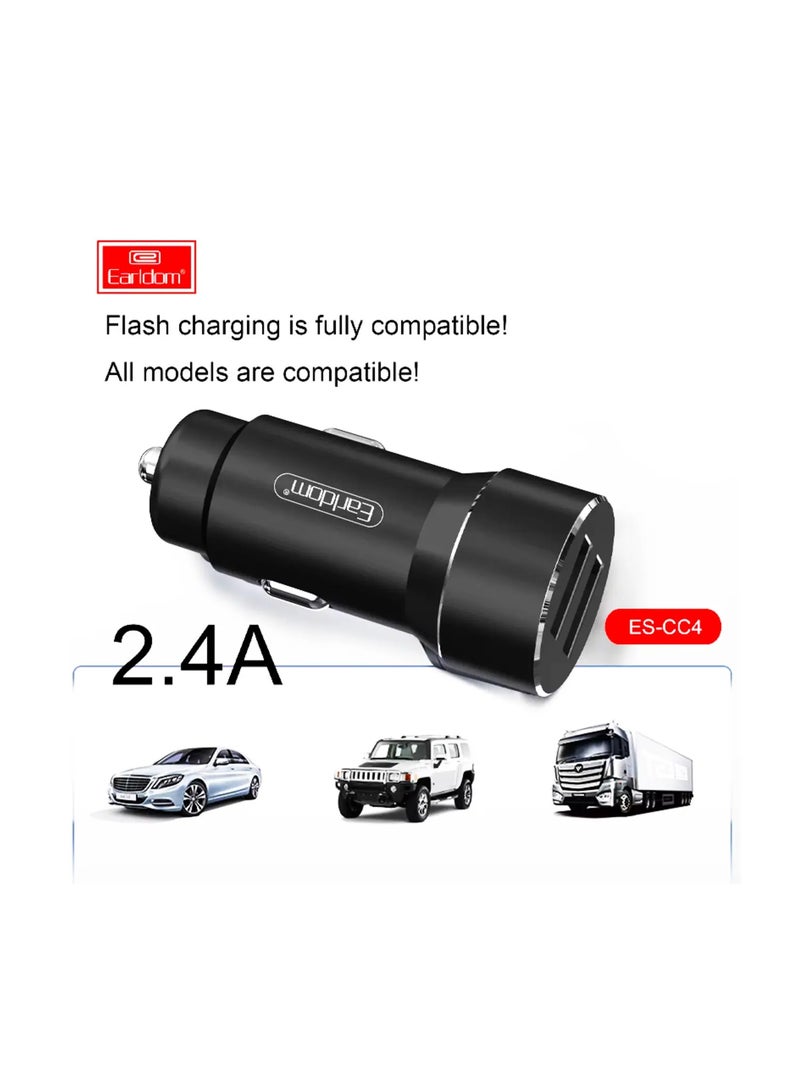 Earldom 2.4A Fast Charging Metal Dual USB Car Charger – High-Power Adapter for All Vehicles, Black - Image 3