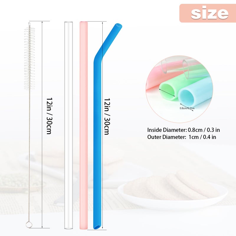 AINEEDY 8 Pack Replacement Straws for Stanley Cup 40 Oz 30oz Tumbler, 12 Inch Long 0.4" Wide Reusable Silicone Straw For Yeti/Simple Modern With 1 Cleaning Brush - 8 Colorful Bent - Image 3