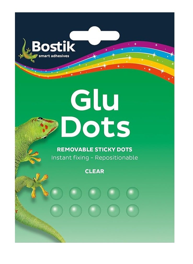 Bostik Glu Dots – Removable, Double Sided Glue Dots, For Instant Fixing & Crafts, Easy to Use, No Mess, Clear, x64 Glu Dots - Image 1