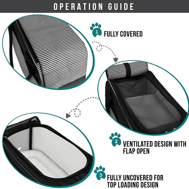 PetAmi Dog Purse Carrier for Small Dogs, Airline Approved Soft Sided Pet Carrier with Pockets, Ventilated Dog Carrying Bag for Puppy Cat, Dog Travel Supplies Bag, Sherpa Bed, Max 12 lbs, Stripe Black - Image 3