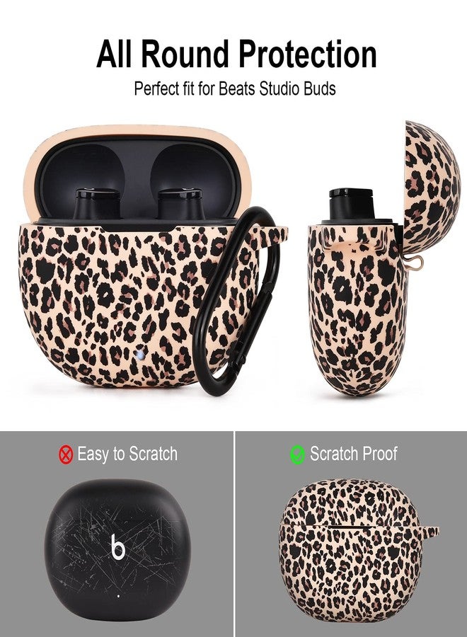 AIRSPO Case for Beats Studio Buds/Beats Studio Buds Plus Case Cover 2021/2023 Silicone Floral Printed Protective Beats Studio Buds Earbuds Headphones Case Cover Skin with Keychain (Khaki/Leopard) - Image 4