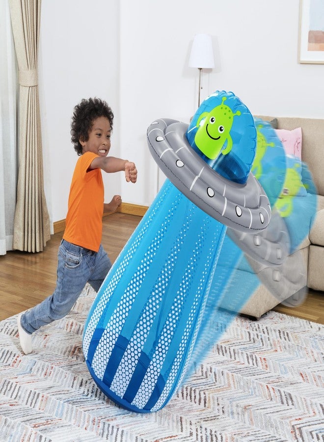 أتش2أو جو H2OGO! مرش ماء قابل للنفخ على شكل كيس قفز - مدفع على شكل طبق طائر - 24×47 أزرق ورمادي، سفينة فضائية ترش الماء، لعبة لكم ودفع وركل، لعبة خارجية، للأطفال من عمر 3 سنوات فما فوق - Image 2