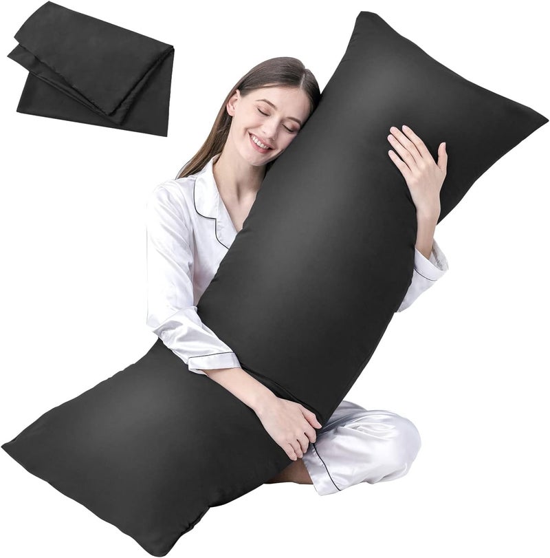 DOWNCOOL Luxury Full Body Pillow Insert with Fiber Cover - Ultra Soft Body Pillow for Sleeping - Breathable Long Bed Pillow Insert, 20"x54"(Black, with Cover) - Image 1