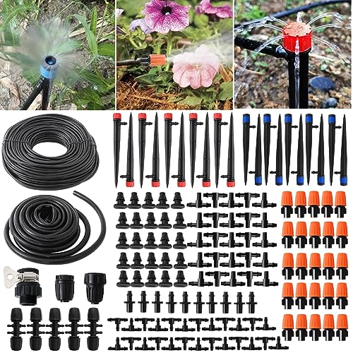 PRUNkuar 226FT Greenhouse Micro Drip Irrigation Kit Automatic Irrigation System Patio Misting Plant Watering System with 1/4 inch 1/2 inch Blank Distribution Tubing Hose Adjustable Nozzle Emitters Sprinkler - Image 1