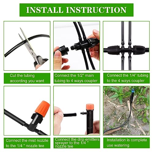PRUNkuar 226FT Greenhouse Micro Drip Irrigation Kit Automatic Irrigation System Patio Misting Plant Watering System with 1/4 inch 1/2 inch Blank Distribution Tubing Hose Adjustable Nozzle Emitters Sprinkler - Image 4