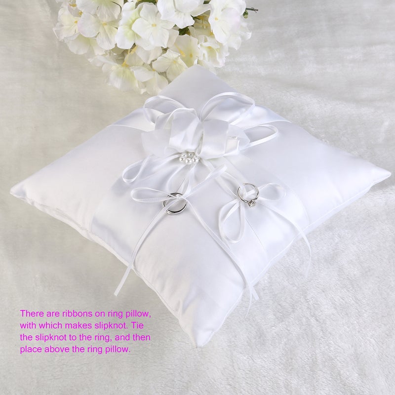 25*25cm Lovely Flower Buds & Faux Decor Bridal Wedding Ceramony Pocket Pillow Cushion Bearer with Ribbons ( White) - Image 5