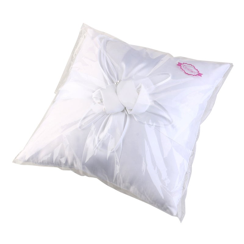 25*25cm Lovely Flower Buds & Faux Decor Bridal Wedding Ceramony Pocket Pillow Cushion Bearer with Ribbons ( White) - Image 3