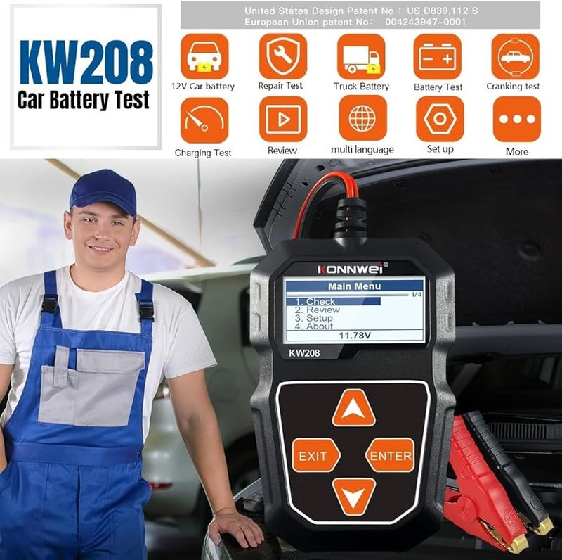 KONNWEI KW208 6V 12V Car Battery Tester Analyzer Voltage Resistance Charging Starting System Diagnostics - Image 5