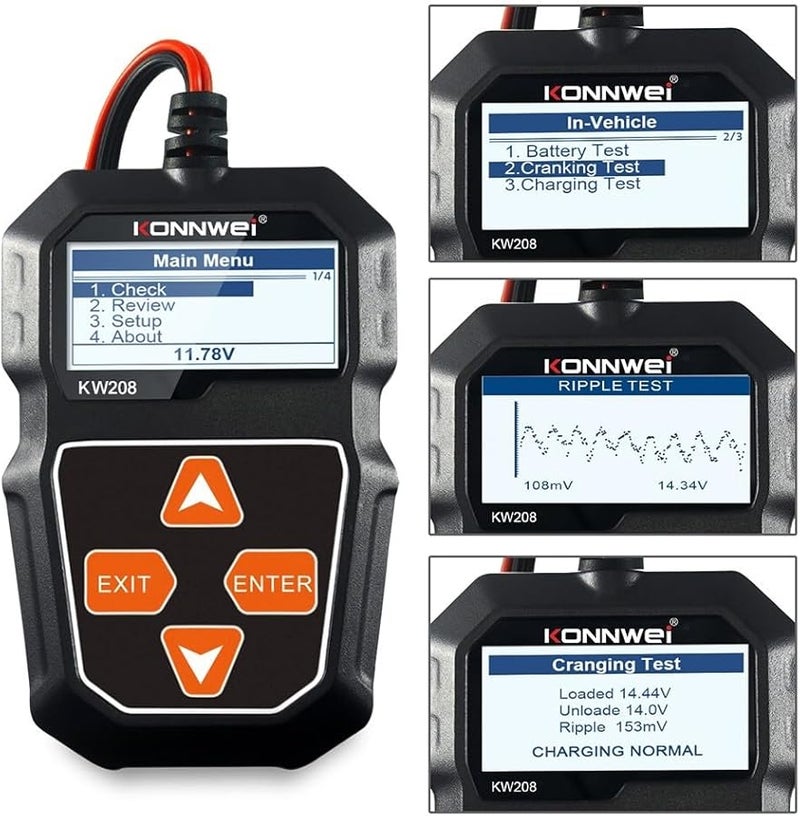 KONNWEI KW208 6V 12V Car Battery Tester Analyzer Voltage Resistance Charging Starting System Diagnostics - Image 3