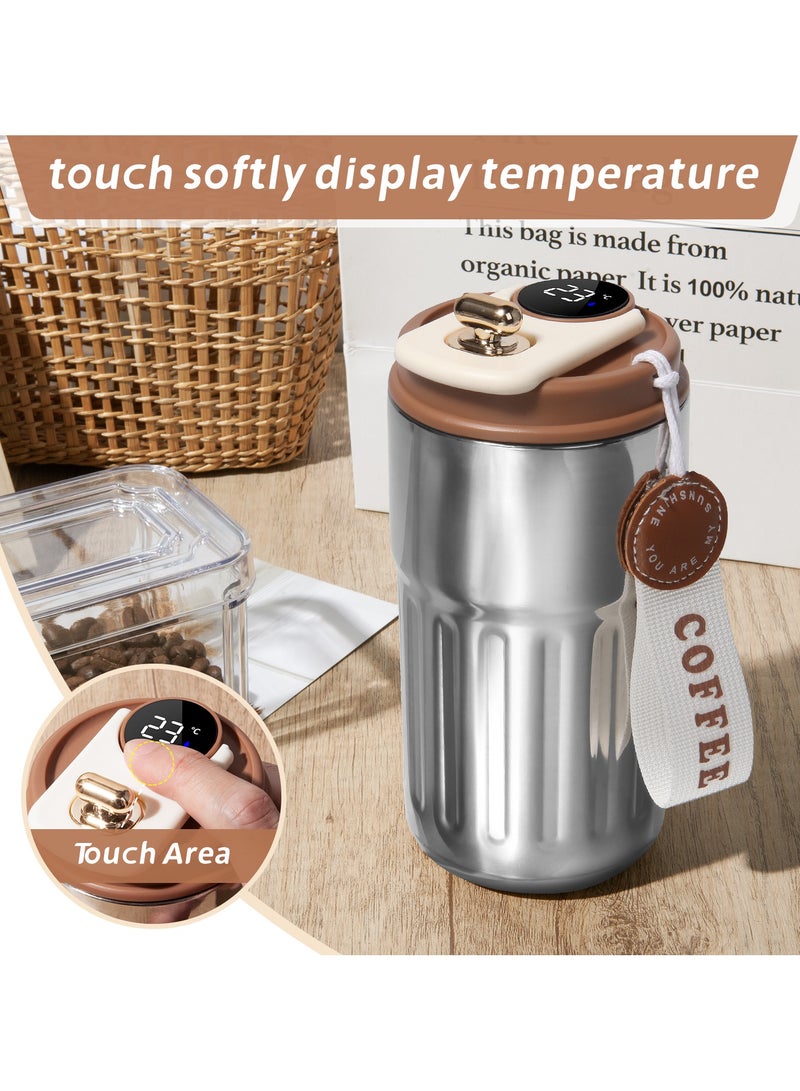UCHUANG Smart LED Temperature Display Travel Office Coffee Mug, 316 Stainless Steel 450ML Durable Leak-proof Easy Grip Portable Thermos Mug（Sliver）  - Image 2
