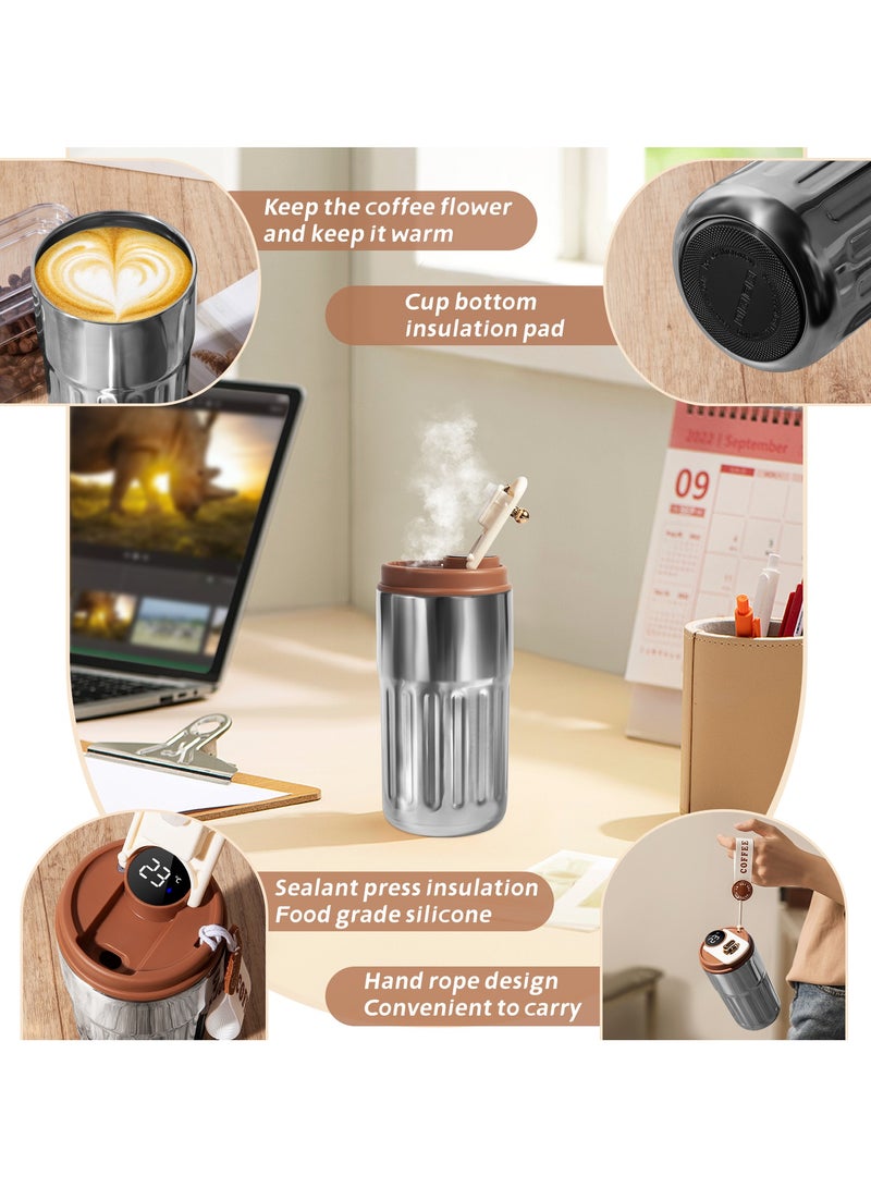 UCHUANG Smart LED Temperature Display Travel Office Coffee Mug, 316 Stainless Steel 450ML Durable Leak-proof Easy Grip Portable Thermos Mug（Sliver）  - Image 3