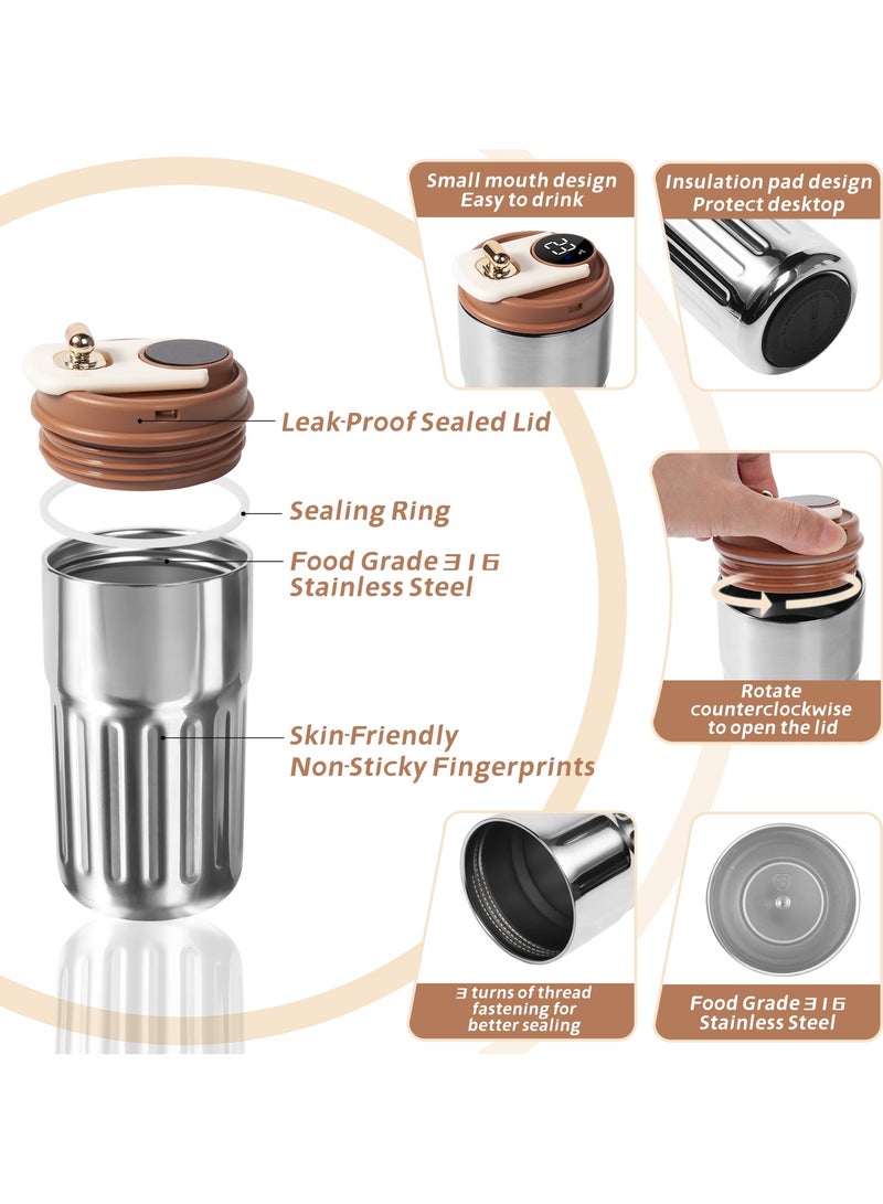 UCHUANG Smart LED Temperature Display Travel Office Coffee Mug, 316 Stainless Steel 450ML Durable Leak-proof Easy Grip Portable Thermos Mug（Sliver）  - Image 4
