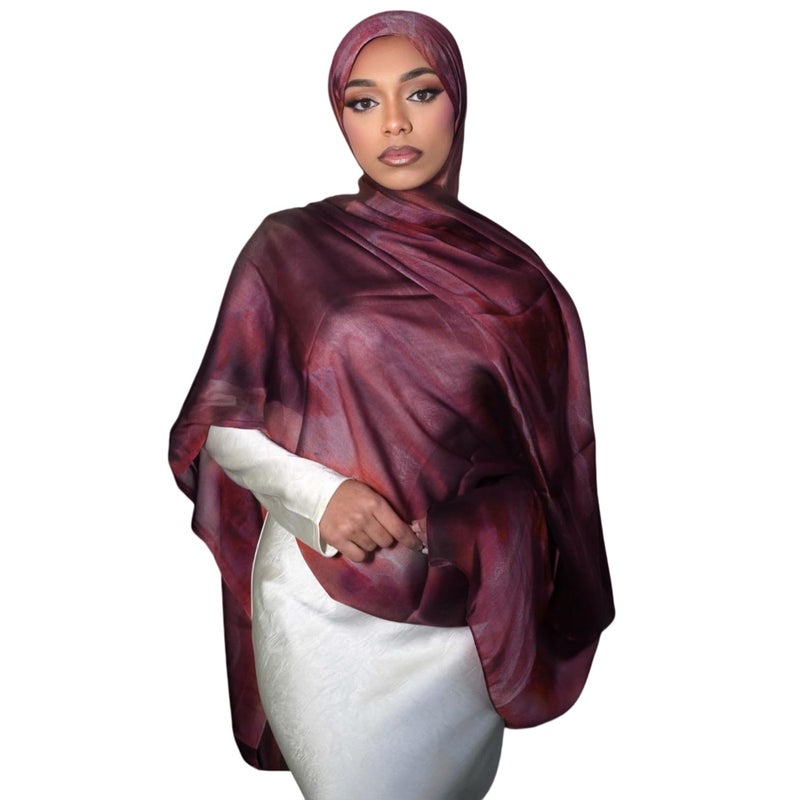 RARITYUS Silky Satin Hijab Scarf for Women Watercolor Floral Printed Muslim Hijab Head Wrap Fashion Long Scarves Shawls