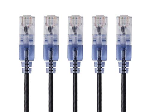 Monoprice Cat6A Ethernet Patch Cable Snagless RJ45 550Mhz 10G UTP Pure Bare Copper Wire 30AWG 5Pack 5 Feet Black SlimRun Series - Image 1