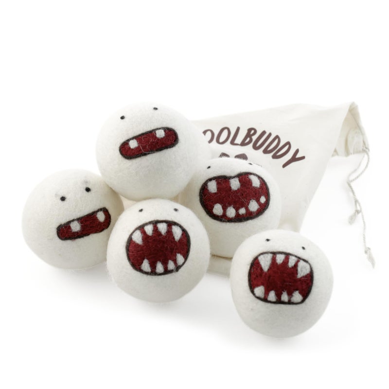 Woolbuddy Dryer Balls, 6-Pack Reusable Wool Laundry Accessories, Monster Design for Pet Hair Removal, Home Essentials, Cute and Efficient Drying Solution - Image 2