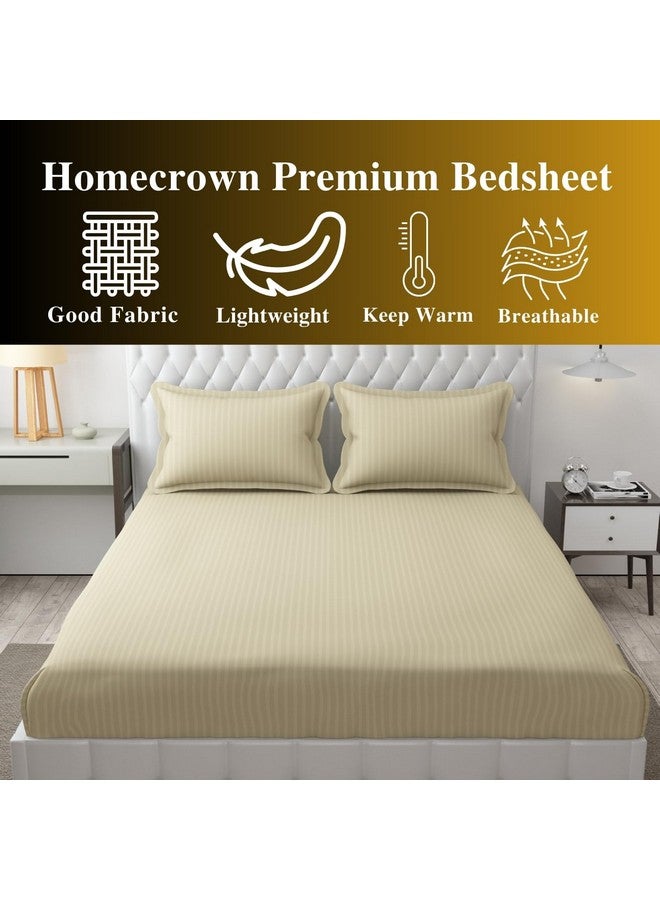 HOMECROWN Microfiber Soft Cotton King Size Double Bedsheet Set with 2 Pillow Covers - Elegant Satin Striped Design (90x100 inches) Ideal for Home, Hotels, and Guest Rooms - Beige Color - Image 4
