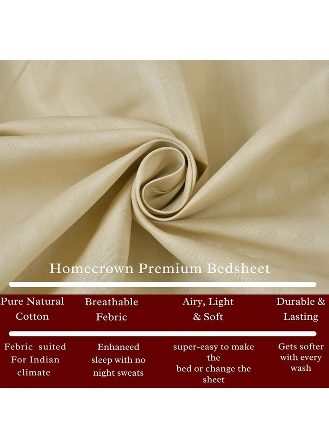HOMECROWN Microfiber Soft Cotton King Size Double Bedsheet Set with 2 Pillow Covers - Elegant Satin Striped Design (90x100 inches) Ideal for Home, Hotels, and Guest Rooms - Beige Color - Image 3