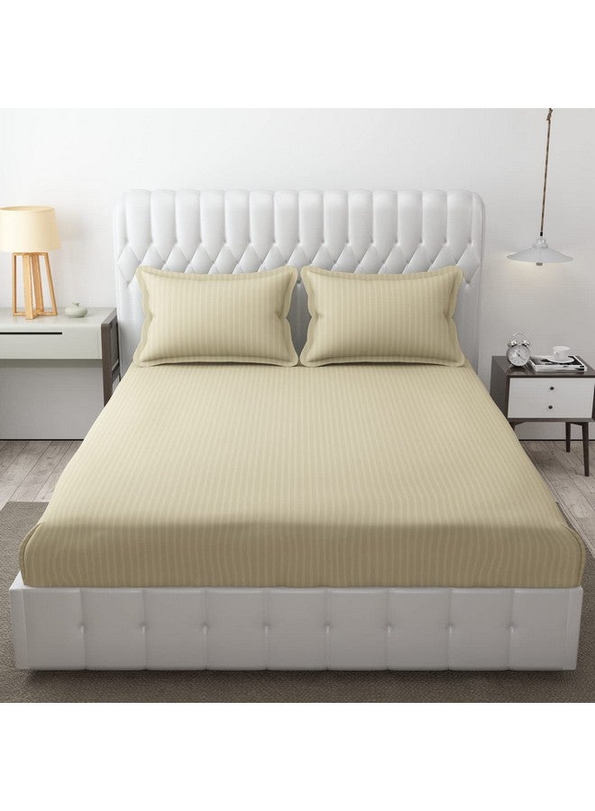 HOMECROWN Microfiber Soft Cotton King Size Double Bedsheet Set with 2 Pillow Covers - Elegant Satin Striped Design (90x100 inches) Ideal for Home, Hotels, and Guest Rooms - Beige Color - Image 1