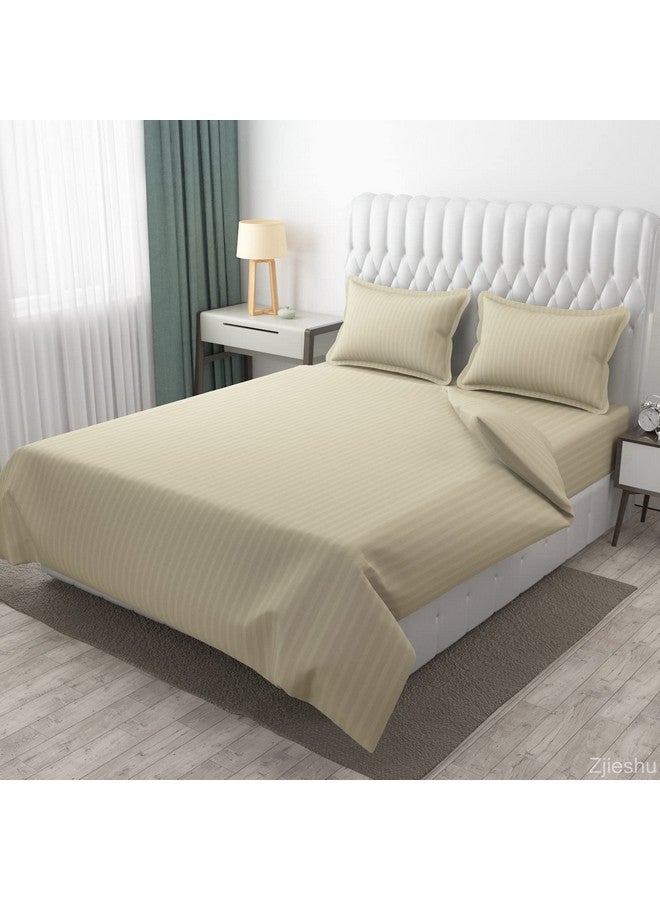 HOMECROWN Microfiber Soft Cotton King Size Double Bedsheet Set with 2 Pillow Covers - Elegant Satin Striped Design (90x100 inches) Ideal for Home, Hotels, and Guest Rooms - Beige Color - Image 2