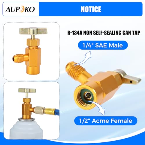 Aupoko R134A Car AC Refrigerant Charge Hose, 1/2 Puncture Type Can Tap Valve, R134A Quick Coupler, 59'' AC Recharge Hose with Low Pressure Gauge - Image 4