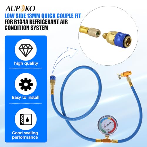 Aupoko R134A Car AC Refrigerant Charge Hose, 1/2 Puncture Type Can Tap Valve, R134A Quick Coupler, 59'' AC Recharge Hose with Low Pressure Gauge - Image 5