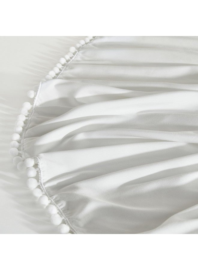 TILLYOU Baby Crib Skirt Girls Boys, Ruffled Bed Skirt with Pompoms, 28”x 52”, 14'' Drop, White - Image 3