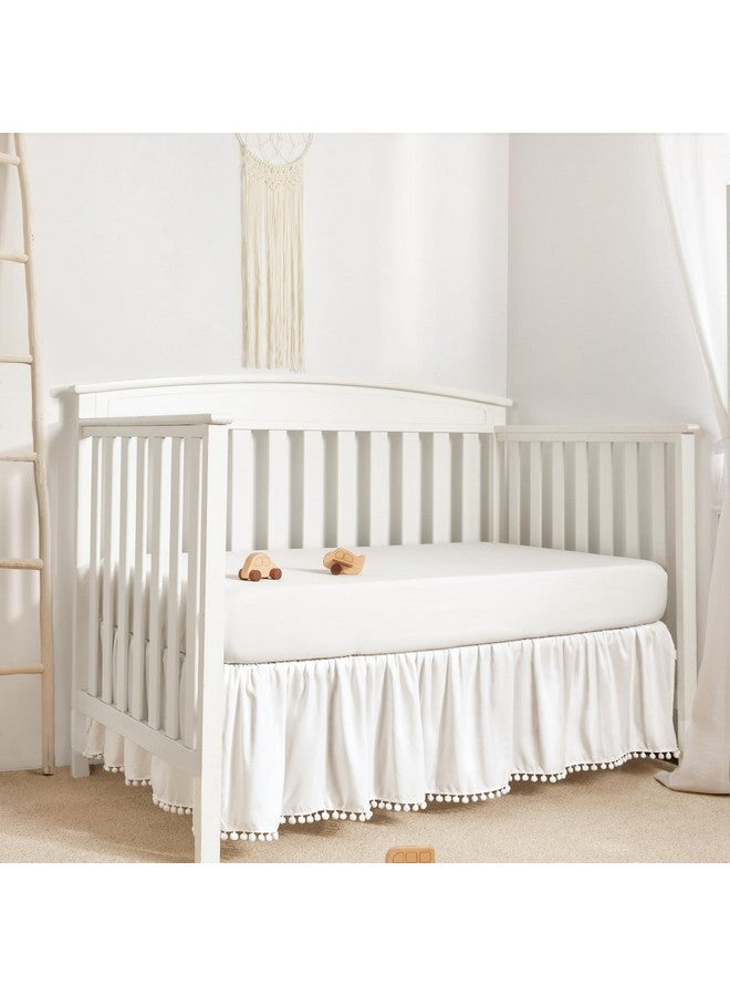 TILLYOU Baby Crib Skirt Girls Boys, Ruffled Bed Skirt with Pompoms, 28”x 52”, 14'' Drop, White - Image 2