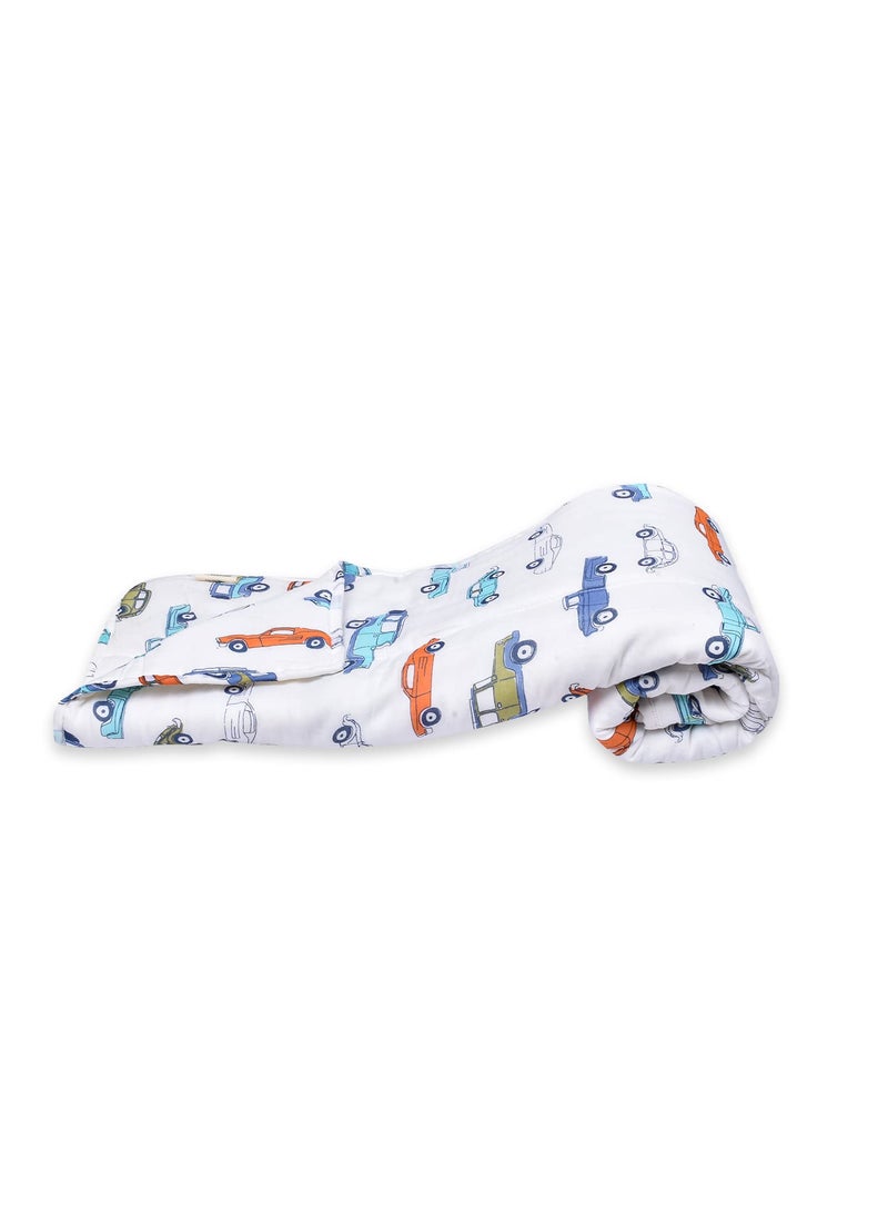 MOM'S HOME MOM'S Home Organic Cotton Baby Muslin Ac Quilt/Blanket- Car - 100X100 Cm, Lightweight (Multicolor)  - Image 2