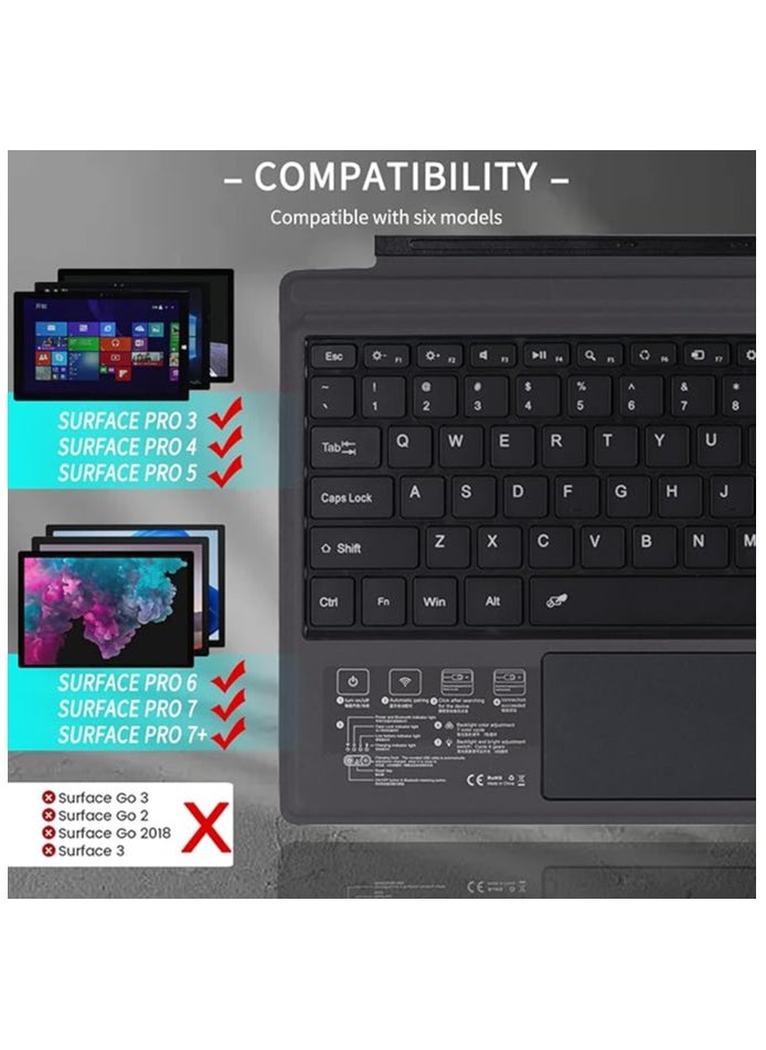 erorex - Bluetooth 5.0 Wireless Keyboard with Touchpad for Microsoft Surface Pro 4/5/6/7/7+ Portable Tablet Flip Stand Built in Battery Type C Charging Keyboard - Image 1
